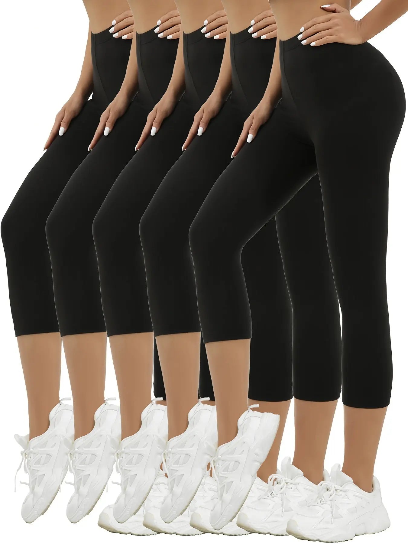 5-Pack Womens Capri Leggings - Ultra-Stretchy, Silky Smooth, Opaque Fabric for Maximum Comfort - Ideal for Fitness, Exercise, Running, Yoga, and Active Lifestyle with Endless Outfit Options Nova Trendz