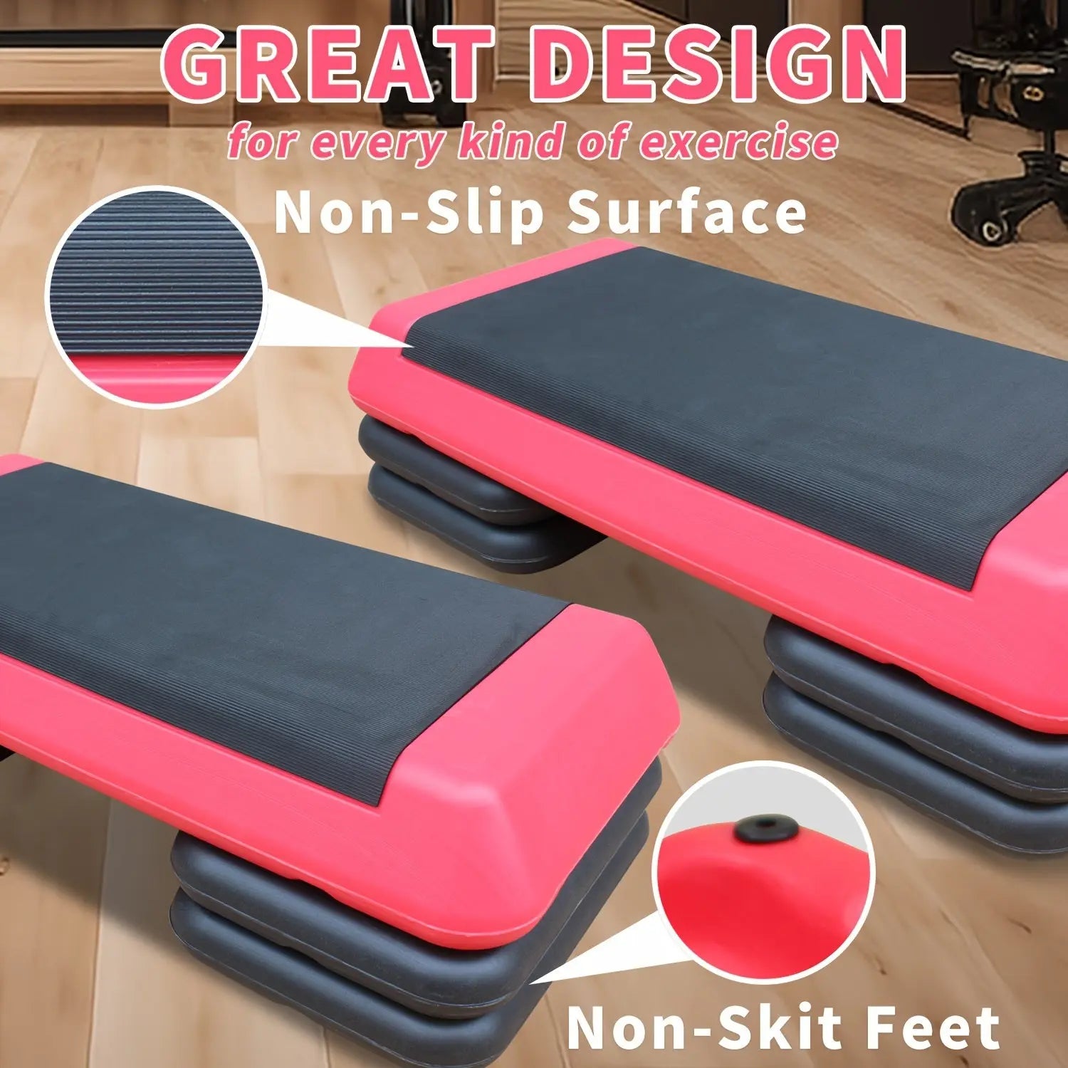 Adjustable Workout Aerobic Stepper in Fitness & Exercise Step Platform Trainer Red Black with 2/4 Risers Nova Trendz