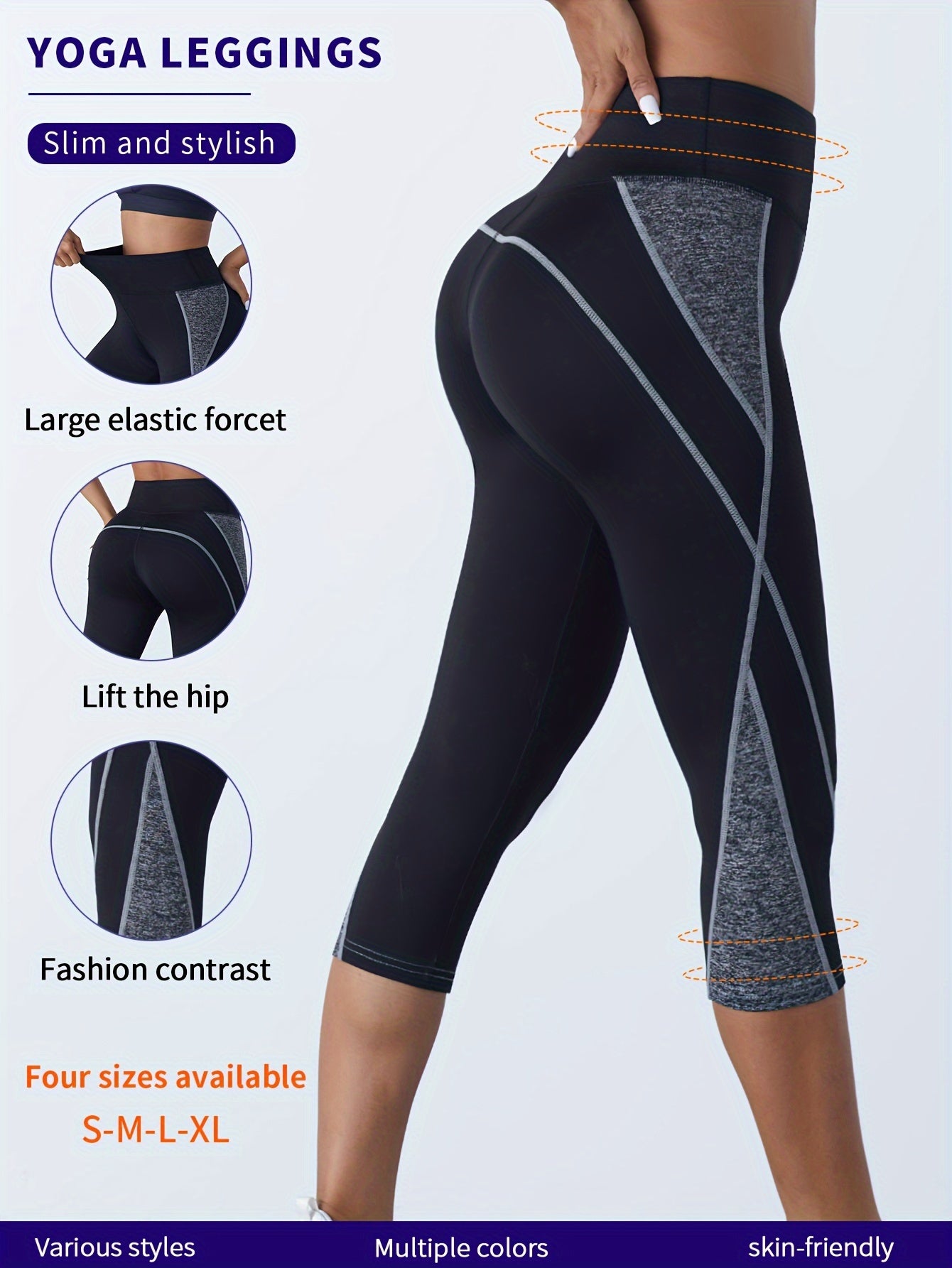 Women's Activewear: Contrast Color Yoga Sports Capri Leggings - Perfect for Workout & Exercise!