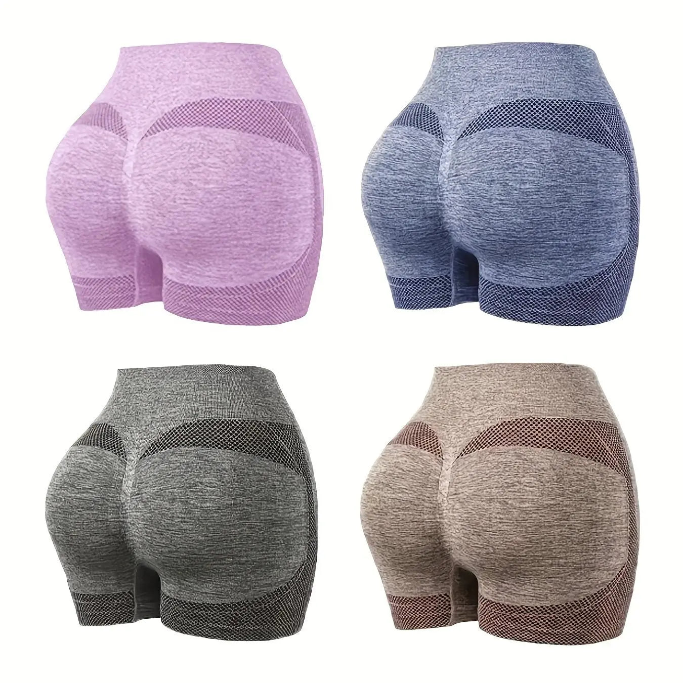 4-Piece High Waisted Seamless Sports Shorts Set - Ultra Comfortable, Breathable, Moisture-Wicking, Quick-Drying, Four-Way Stretch, Solid Color - Ideal for Yoga, Gym Exercise, Womens All-Season Sports Underwear Nova Trendz