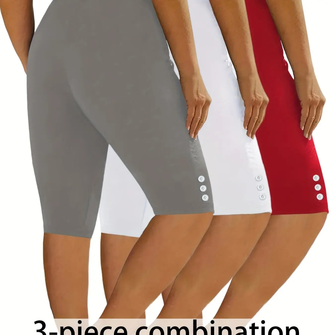 3-Pack Women's Fashion Casual Athletic Shorts - Solid Colors With Side Button Detail, Elastic Waistband, Comfy Sportswear For Daily Wear & Exercise - For Women - Suitable for Sports, Workouts & Casual Wear - Great Gift for Ac Nova Trendz