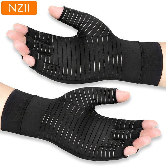 Copper Compression Half Finger Gloves for Hand Support - Cycling, Biking, Driving, Exercise, Training & Fitness