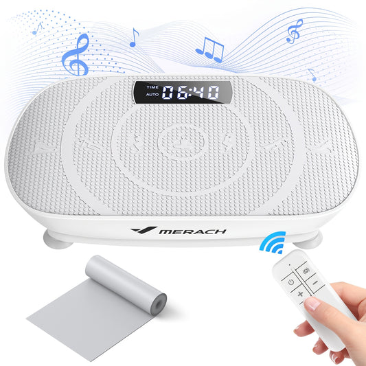 MERACH Vibration Plate Exercise Machine - Full Body Workout Equipment with Silicone Pedals, Digital Display & Remote Control, Perfect for Home Fitness, Leg Toning & Family Workouts, White, Home Fitness Equipment | Compact Exe