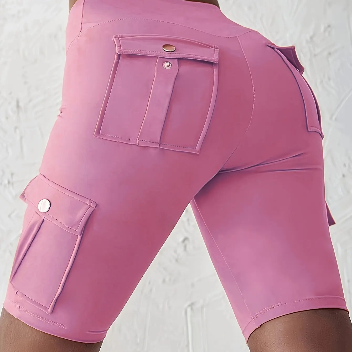 Women's Solid Color Pocket Design Athletic Yoga Cargo shorts For Exercise & Fitness, High-Wais Sports Cargo shorts Nova Trendz