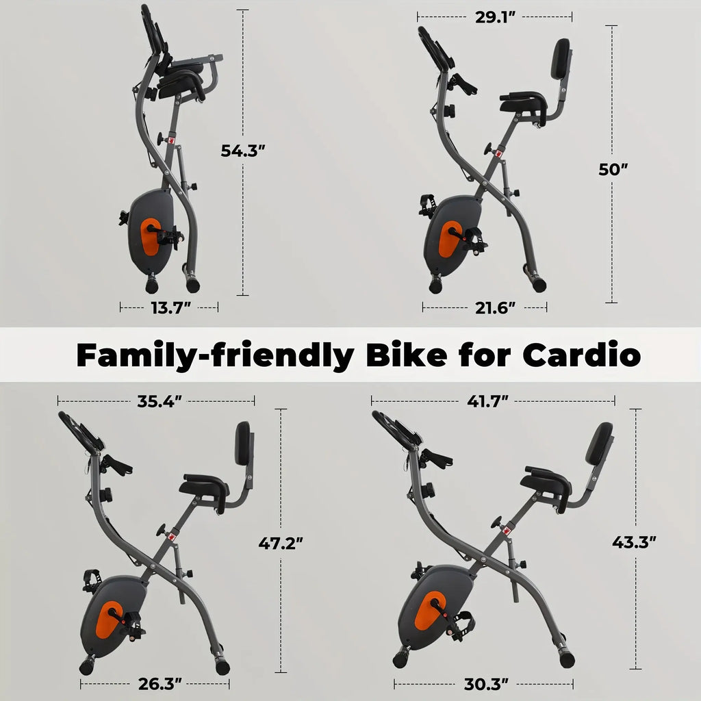 Folding Exercise Bike, Stationary Exercise Bike With Support Back Pad And Phone/Tablet Holder, Arm Resistance Band Pulse Sensor, LCD Monitor For Home Workout Nova Trendz