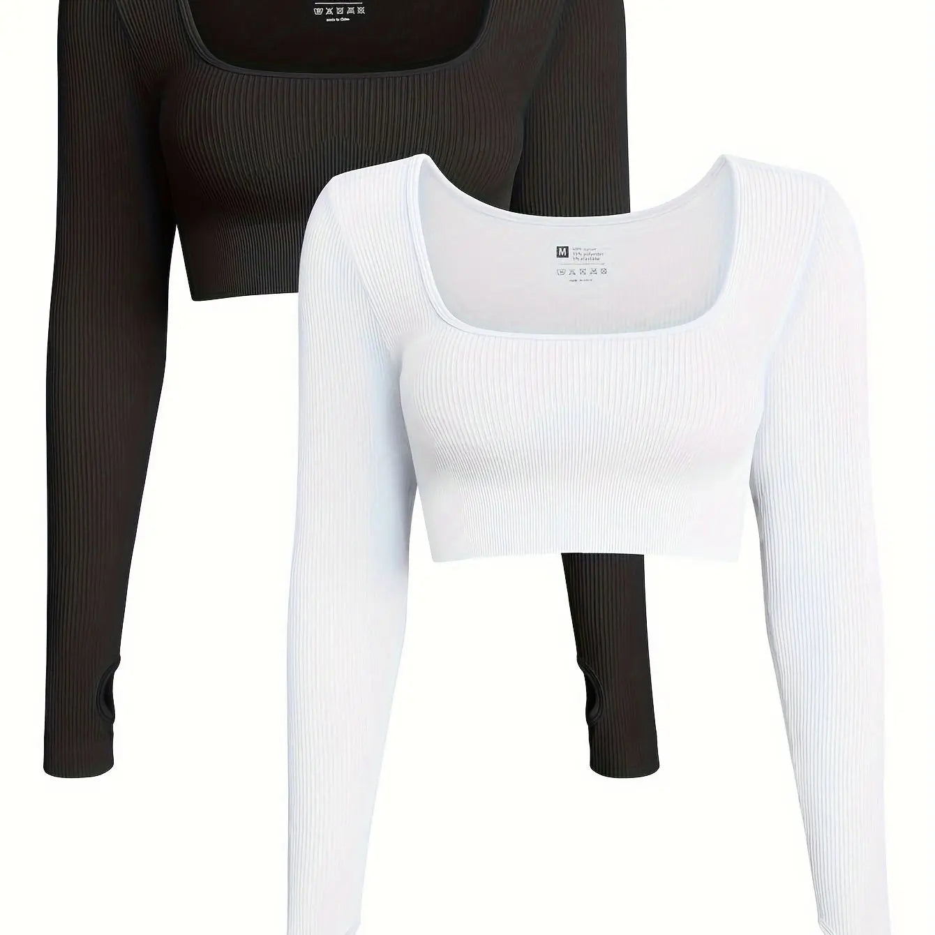 OQQ Women's 2 Piece Crop Top Ribbed Seamless Workout Exercise Long Sleeve Crop Tops Nova Trendz