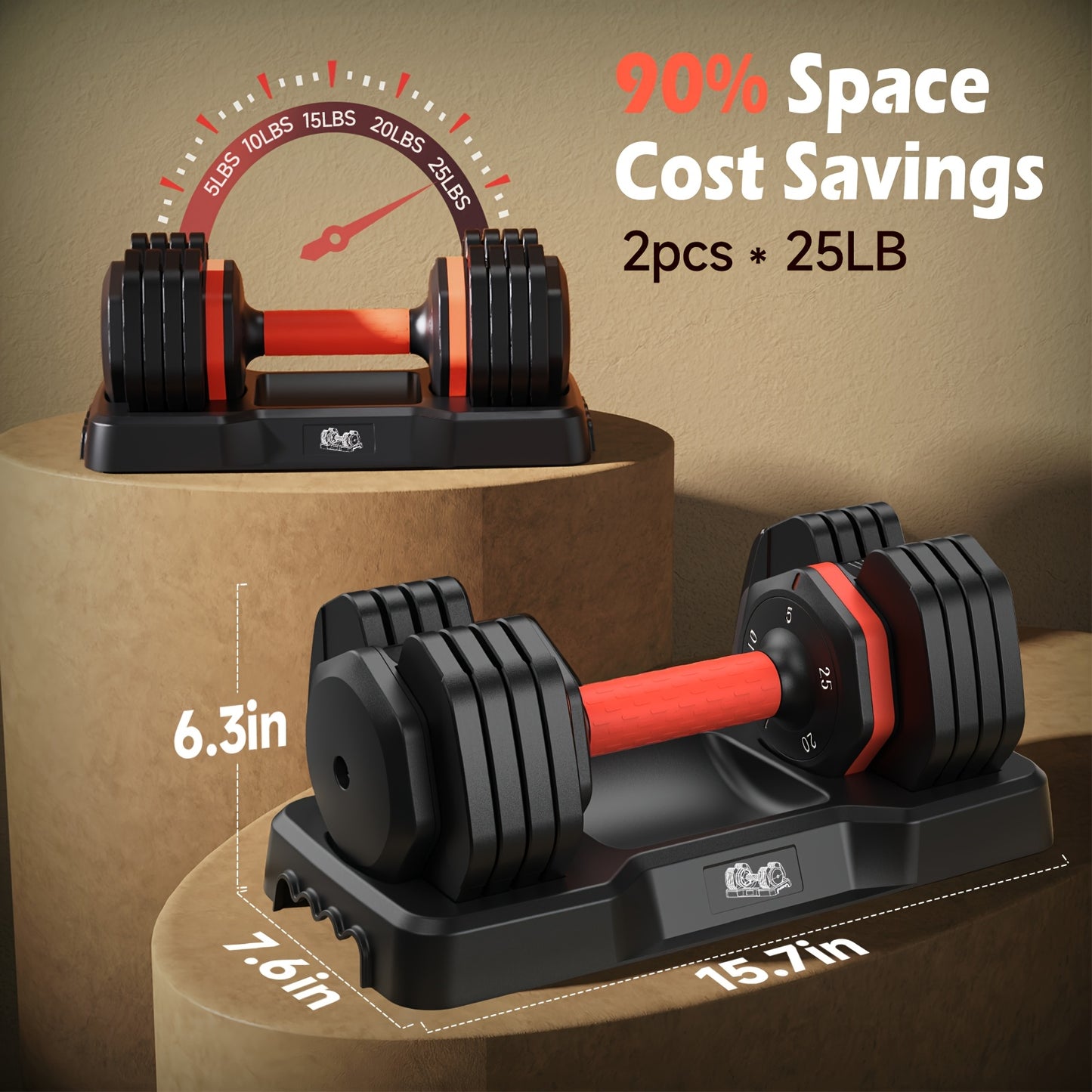 [UKEEP Dumbbells] UKEEP 25LB Adjustable Dumbbells | A Pair, Adjustable Weights Dumbbells Set, Anti-Slip Fast By Turning Handle, Black Dumbbell with Tray, Hand Grip, Dumbbell, Barbell, Kettlebell, Home Gym Fitness Workout Equi