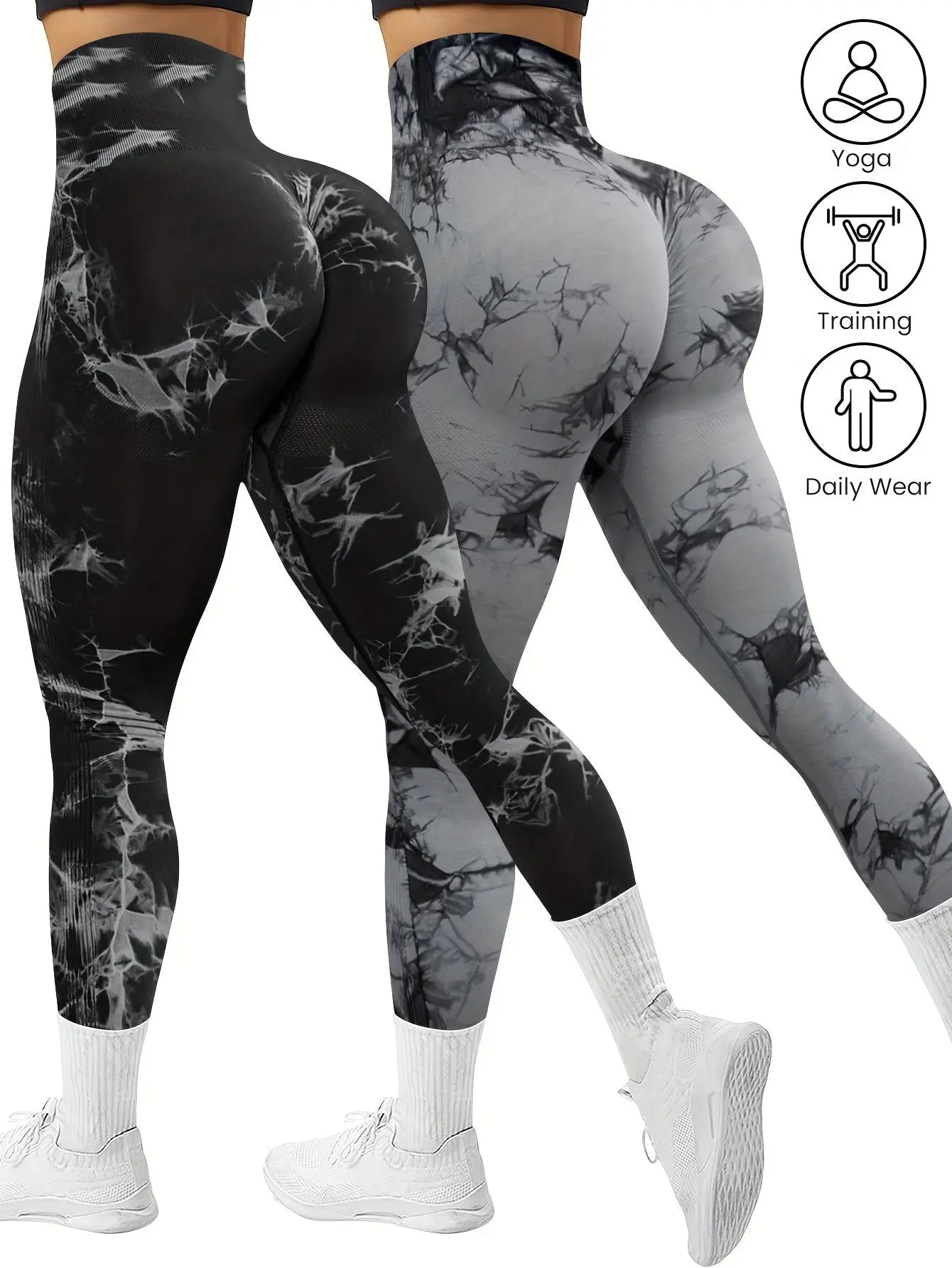2-Pack Seamless High Stretch Women's Tie-Dye Sports Leggings, Athletic Workout Pants, Comfort Fit Activewear for Gym & Home Exercise Nova Trendz