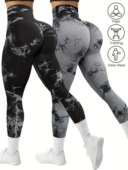 2-Pack Seamless High Stretch Women's Tie-Dye Sports Leggings, Athletic Workout Pants, Comfort Fit Activewear for Gym & Home Exercise Nova Trendz