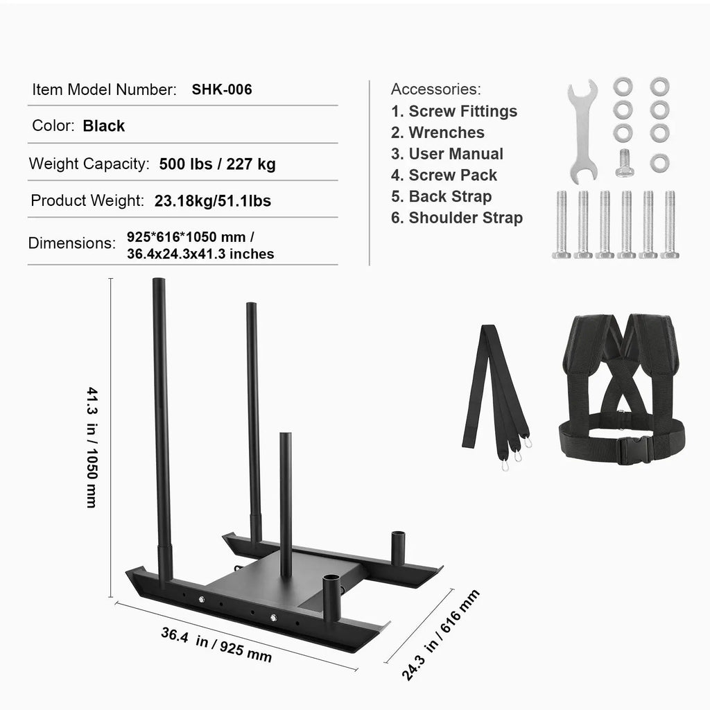 VEVOR Weight Training Pull Sled, Fitness Strength Speed Training Sled, Steel Power Sled Workout Equipment for Athletic Exercise and Speed Improvement Nova Trendz