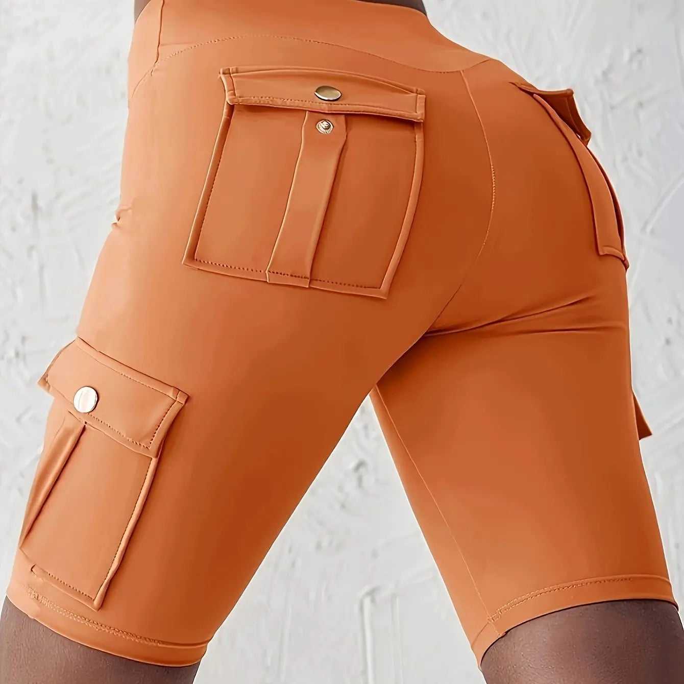Women's Solid Color Pocket Design Athletic Yoga Cargo shorts For Exercise & Fitness, High-Wais Sports Cargo shorts Nova Trendz