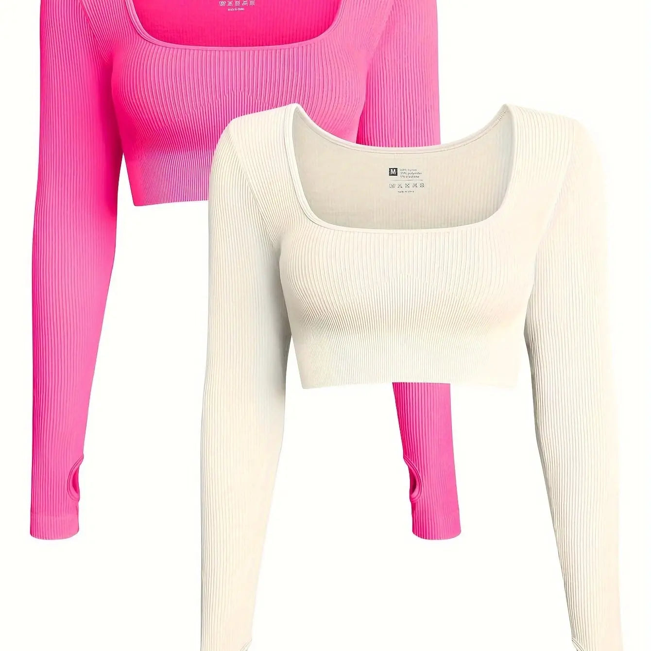 OQQ Women's 2 Piece Crop Top Ribbed Seamless Workout Exercise Long Sleeve Crop Tops Nova Trendz