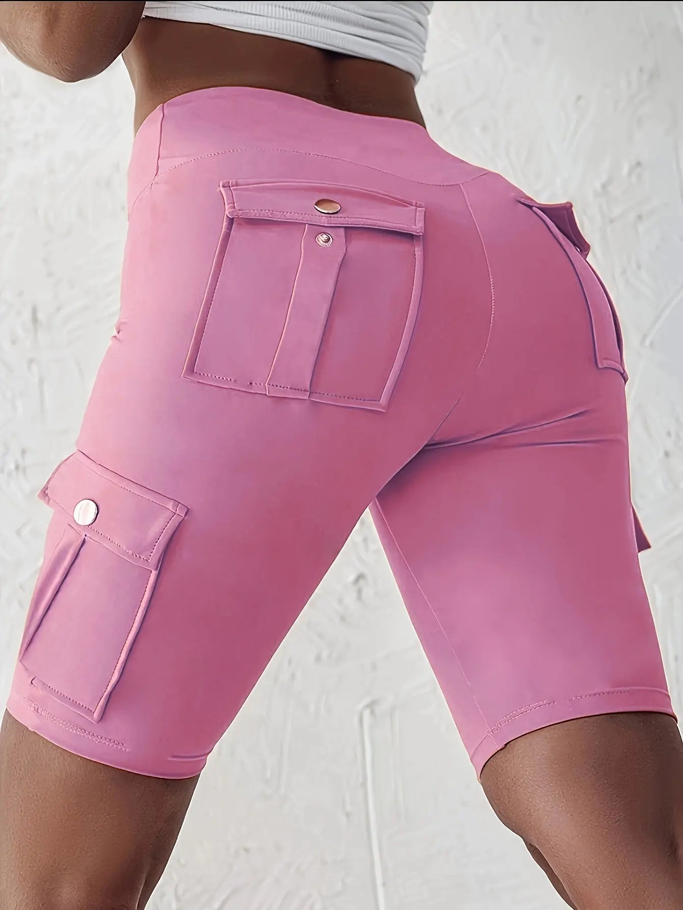 Women's Solid Color Pocket Design Athletic Yoga Cargo shorts For Exercise & Fitness, High-Wais Sports Cargo shorts Nova Trendz