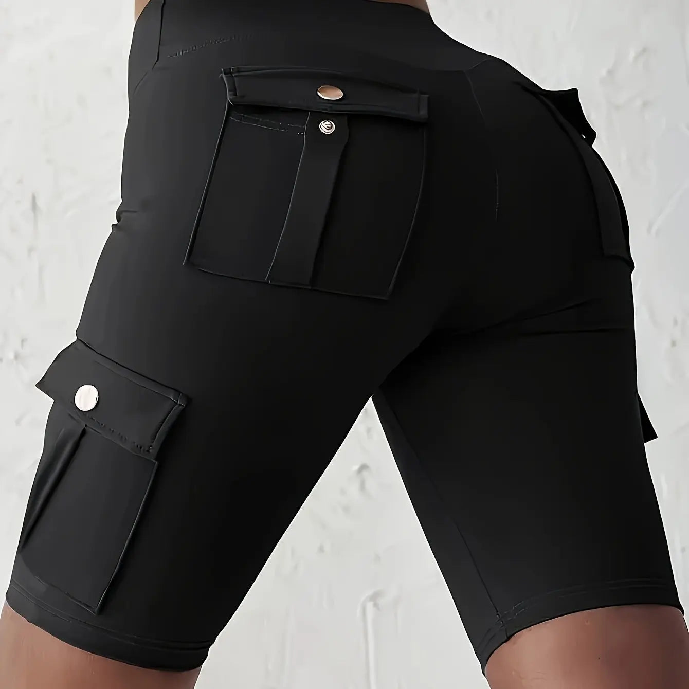 Women's Solid Color Pocket Design Athletic Yoga Cargo shorts For Exercise & Fitness, High-Wais Sports Cargo shorts Nova Trendz