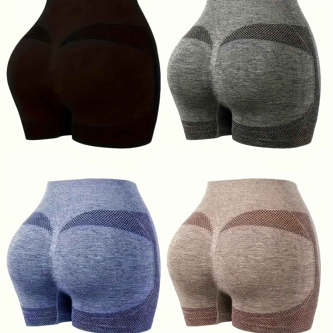 4-Piece High Waisted Seamless Sports Shorts Set - Ultra Comfortable, Breathable, Moisture-Wicking, Quick-Drying, Four-Way Stretch, Solid Color - Ideal for Yoga, Gym Exercise, Womens All-Season Sports Underwear Nova Trendz