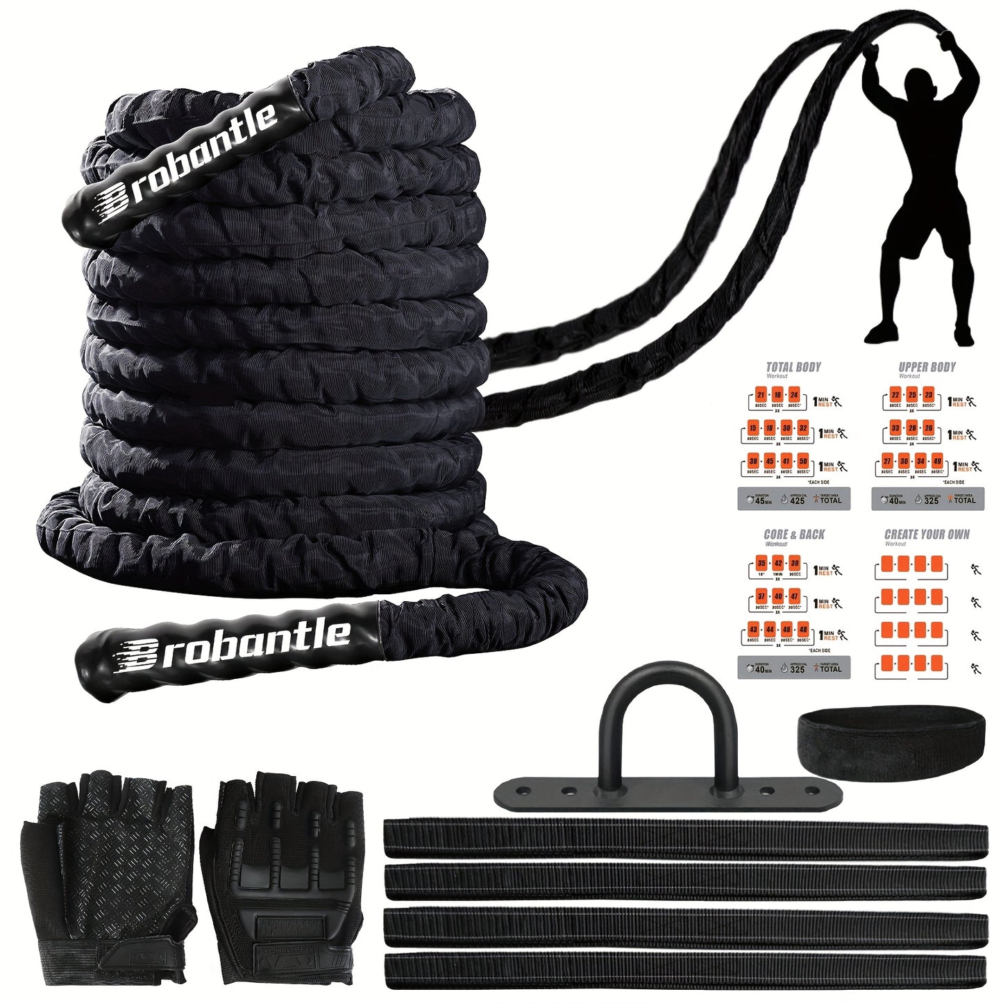 [Heavy Weighted Battle Rope Exercise] Battle Rope Workout Equipment Exercise Heavy Weighted Diameter Battle Rope with Protective Cover Exercise Equipment Core Strength Training