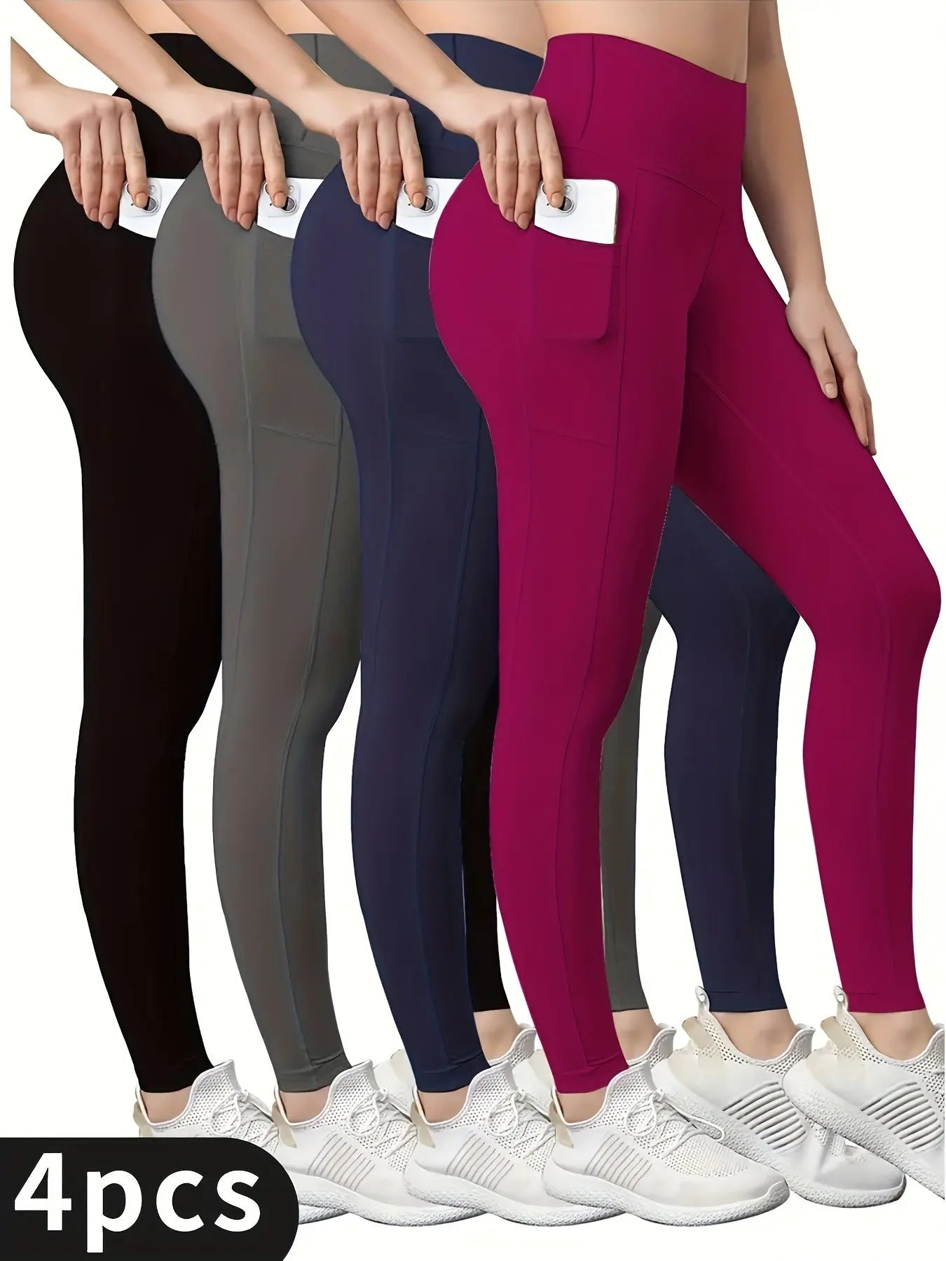 4-Pack High-Waisted Women's Sports Shorts, Solid Color Seamless Breathable Comfort Athletic Wear, Gym Yoga Exercise Shorts, Sporty Style Nova Trendz