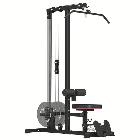 Home Gym LAT Machine - Ultimate Back Exercise Equipment for Low Strength Aids - Flip-Up Footplate, High and Low Pulley Station, Space-Saving Design for Effective Lat Pull Downs, Rows and More