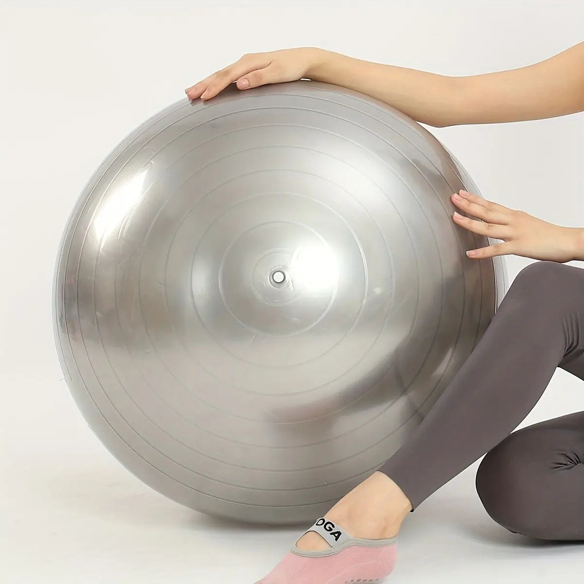 1pc Extra Large Thickened Yoga Ball, Silvery PVC Fitness Ball for Balance and Sensory Training, Adult Exercise Equipment with Air Pump and Nozzle Included Nova Trendz