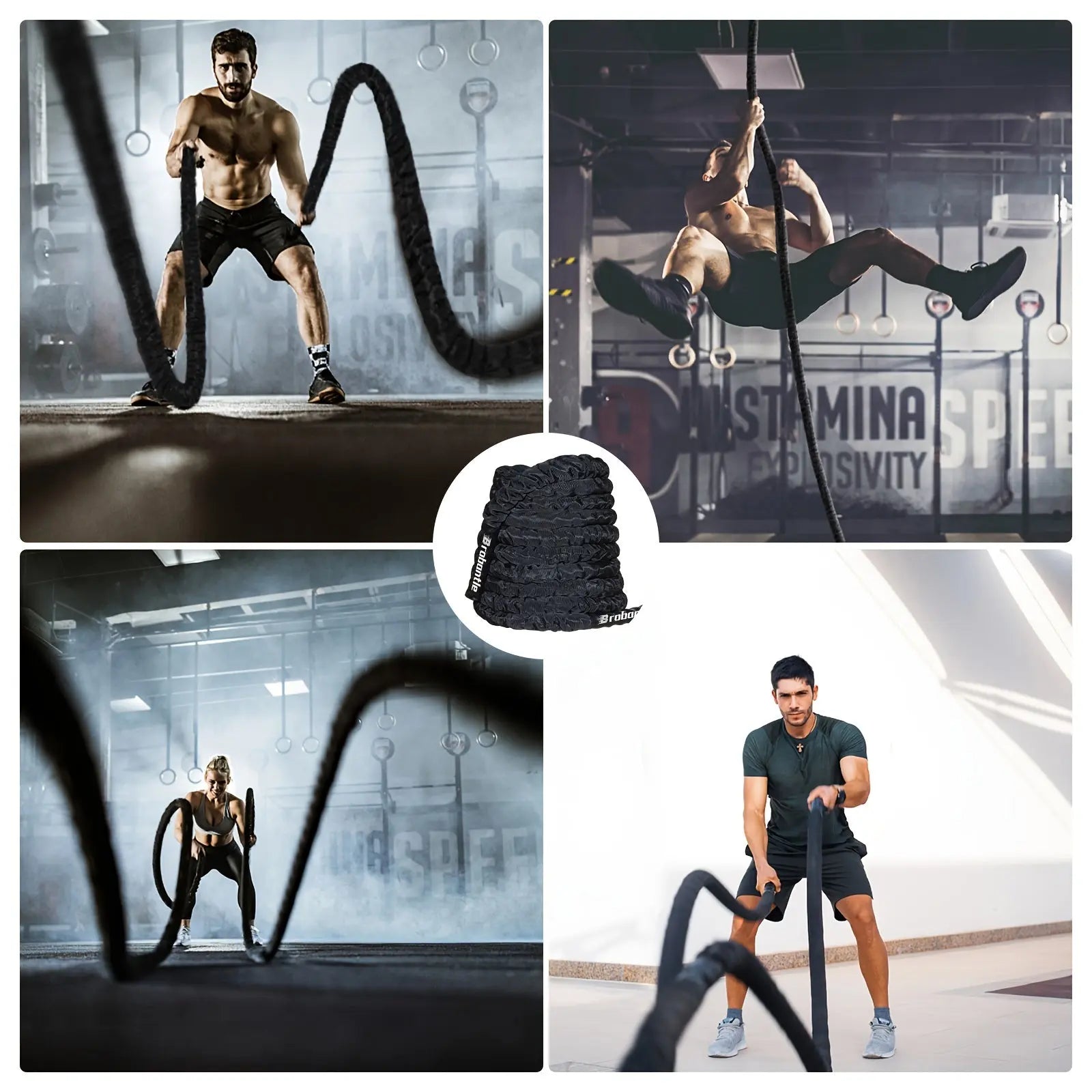 [Heavy Weighted Battle Rope Exercise] Battle Rope Workout Equipment Exercise Heavy Weighted Diameter Battle Rope with Protective Cover Exercise Equipment Core Strength Training Nova Trendz