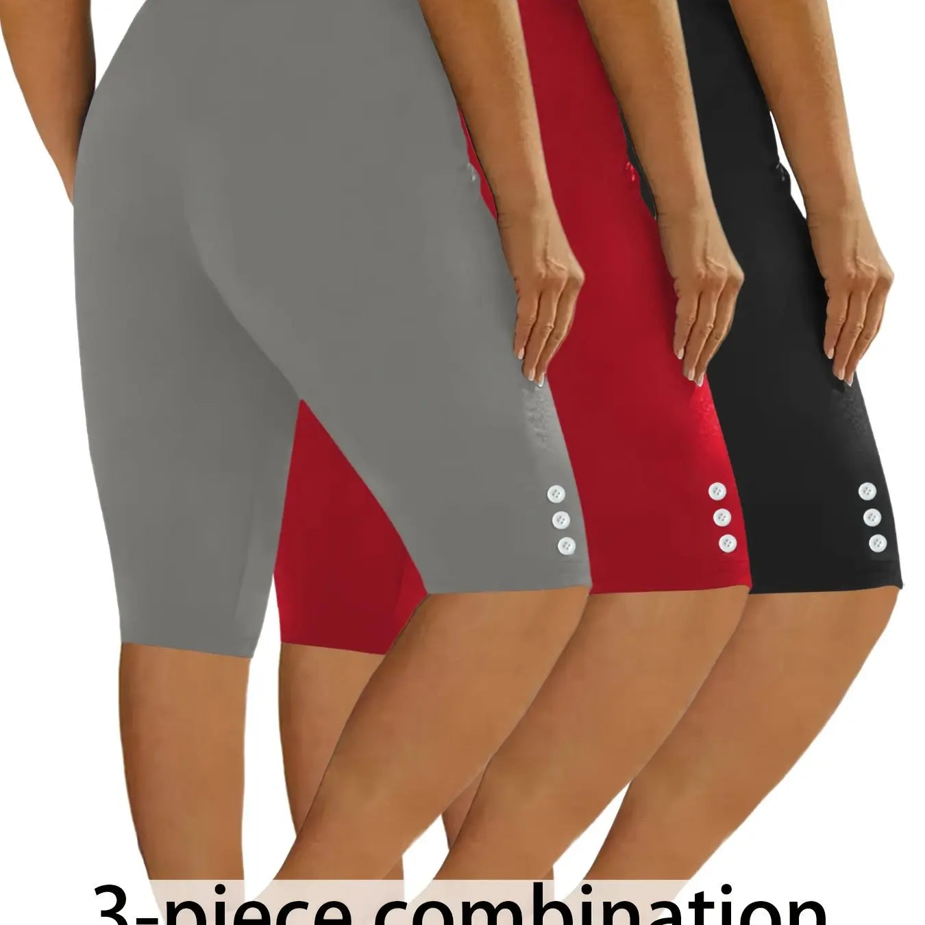 3-Pack Women's Fashion Casual Athletic Shorts - Solid Colors With Side Button Detail, Elastic Waistband, Comfy Sportswear For Daily Wear & Exercise - For Women - Suitable for Sports, Workouts & Casual Wear - Great Gift for Ac Nova Trendz