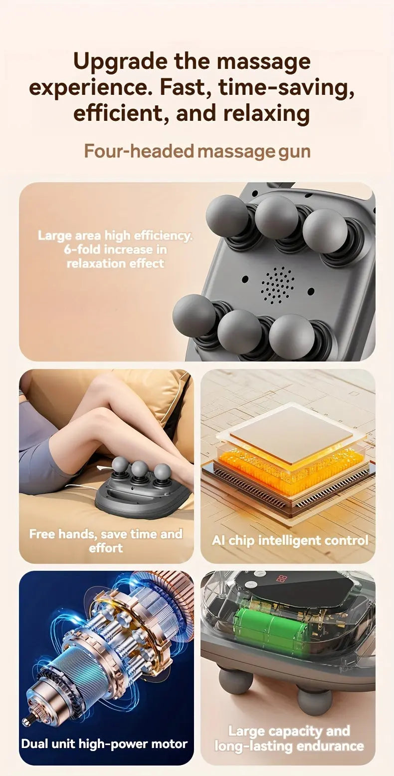 Six-Head Percussion Massage Gun - Universal Fit, USB Rechargeable Deep Tissue Massager with 9 Modes, Enhanced Battery Life, ABS Construction, Lithium 18650 Series Battery for Fitness & Exercise Recovery Nova Trendz