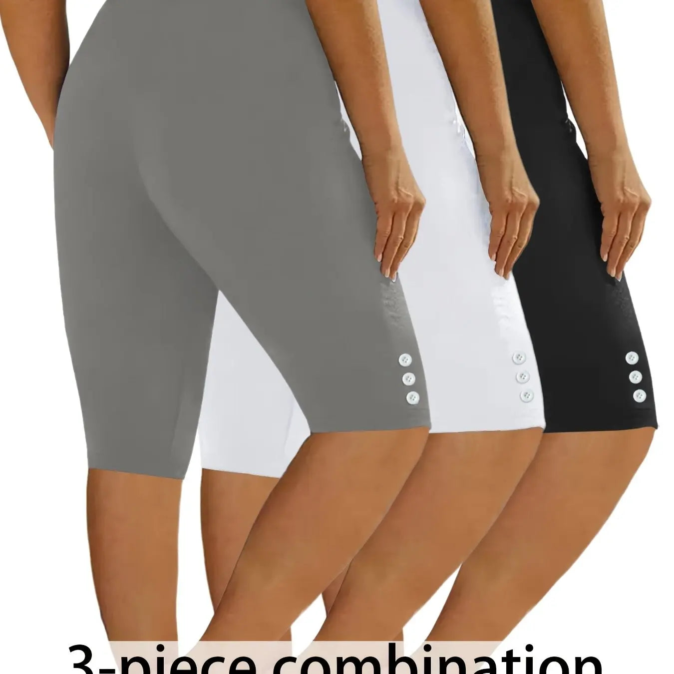 3-Pack Women's Fashion Casual Athletic Shorts - Solid Colors With Side Button Detail, Elastic Waistband, Comfy Sportswear For Daily Wear & Exercise - For Women - Suitable for Sports, Workouts & Casual Wear - Great Gift for Ac Nova Trendz