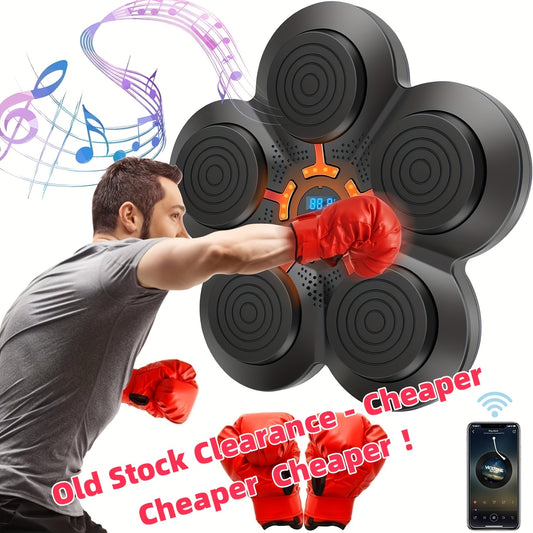 Smart Music Boxing Trainer with Gloves - Wall Mounted Punching Pad Bag, USB Rechargeable, Wireless Enabled, Fun Boxing Game for Youngsters & Adults, Black, Includes Red Gloves, Perfect for Home Workouts & Relax, Home Workout