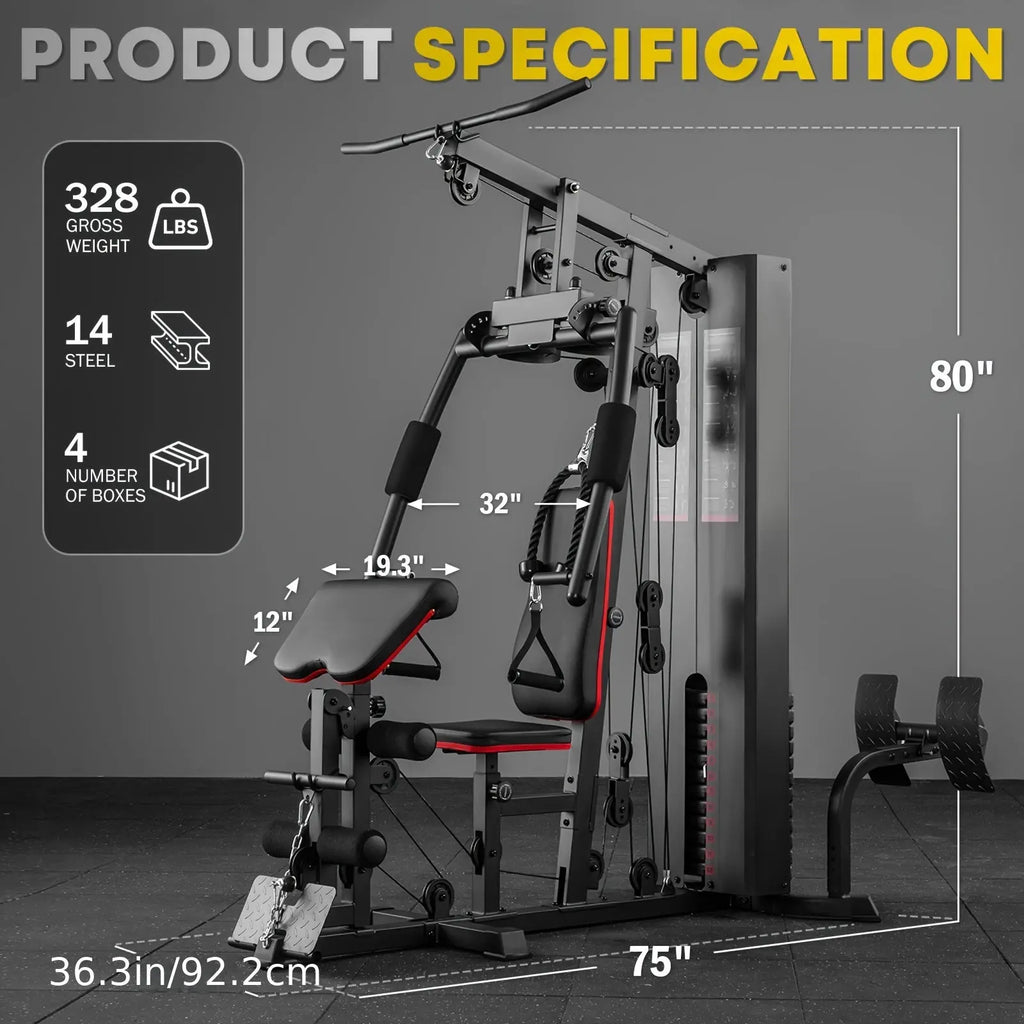10-in-1 Home Gym Station with 150LBS Weight Stack, All-in-One Workout Equipment for Full Body Training, Multi-Functional Iron Gym Machine with Fly, Lat Pull Down, Chest Press, Leg Extension, Preacher Curl, Core & Calf Trainin Nova Trendz
