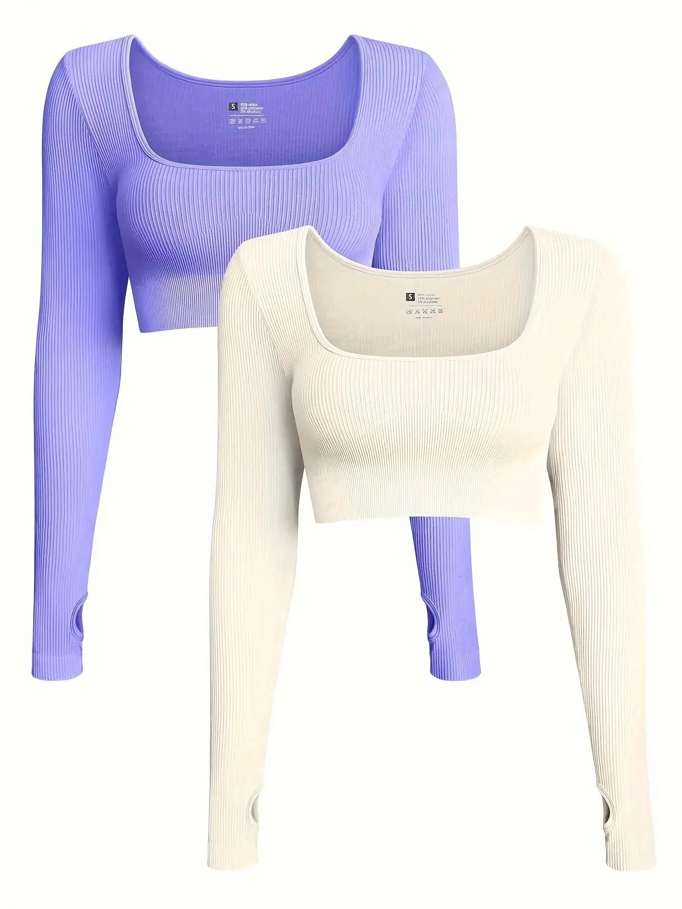 OQQ Women's 2 Piece Crop Top Ribbed Seamless Workout Exercise Long Sleeve Crop Tops Nova Trendz