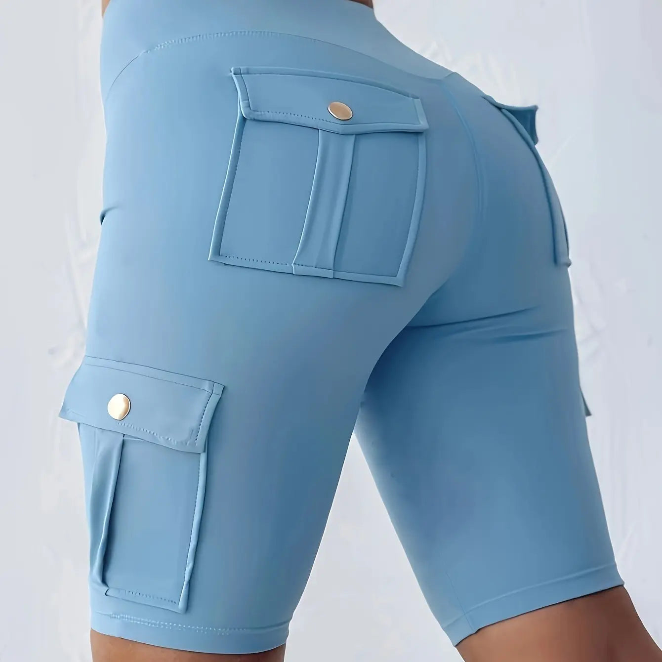 Women's Solid Color Pocket Design Athletic Yoga Cargo shorts For Exercise & Fitness, High-Wais Sports Cargo shorts Nova Trendz