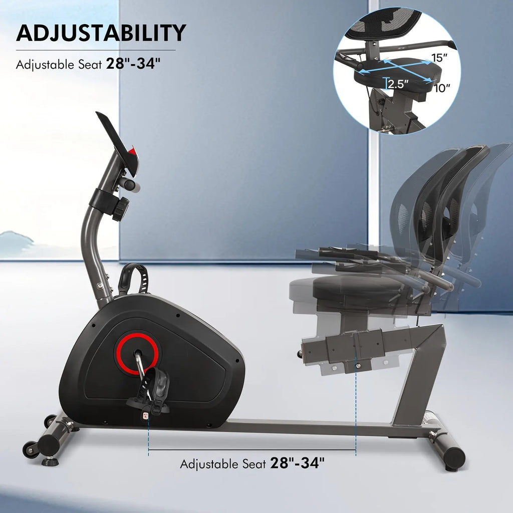Recumbent Exercise Bike For Seniors Stationary Bike Sturdy Quiet 8 Levels Recumbent Bikes Large Comfortable Seat Heart Rate Handle & IPad Holder For Gym Home Adults Nova Trendz