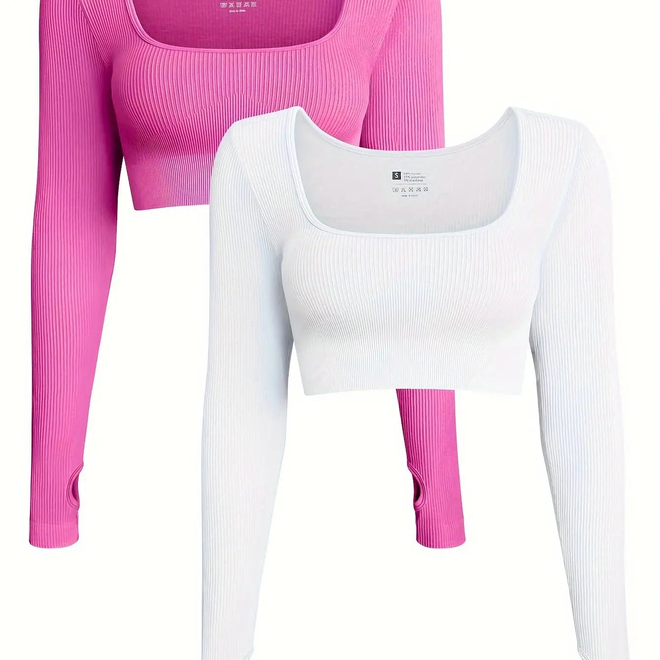 OQQ Women's 2 Piece Crop Top Ribbed Seamless Workout Exercise Long Sleeve Crop Tops Nova Trendz