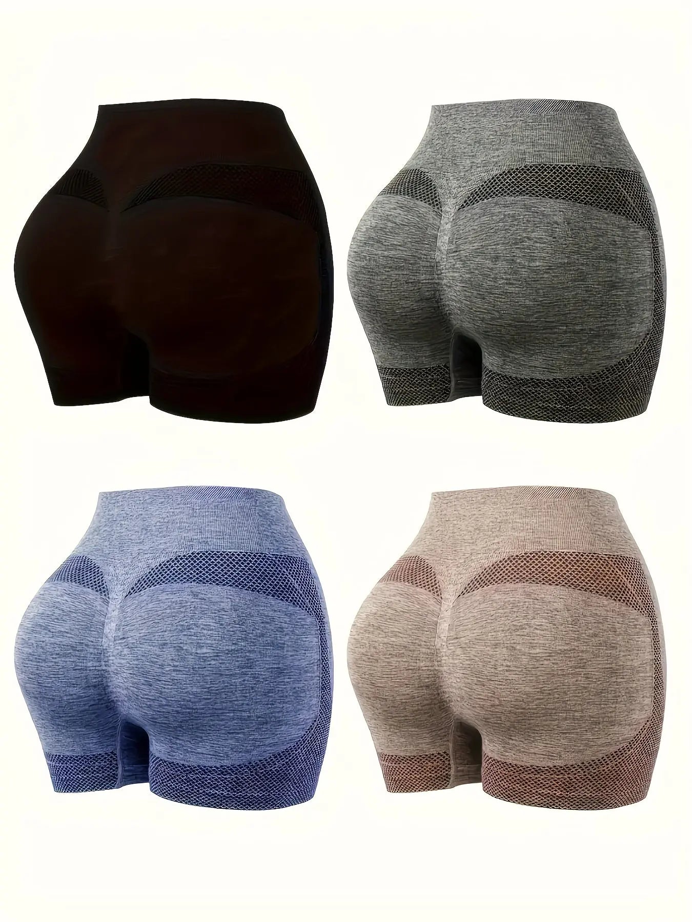 4-Piece High Waisted Seamless Sports Shorts Set - Ultra Comfortable, Breathable, Moisture-Wicking, Quick-Drying, Four-Way Stretch, Solid Color - Ideal for Yoga, Gym Exercise, Womens All-Season Sports Underwear Nova Trendz