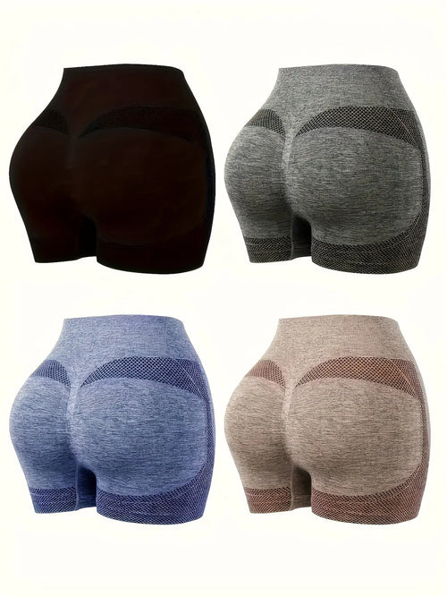 4-Piece High Waisted Seamless Sports Shorts Set - Ultra Comfortable, Breathable, Moisture-Wicking, Quick-Drying, Four-Way Stretch, Solid Color - Ideal for Yoga, Gym Exercise, Womens All-Season Sports Underwear Nova Trendz